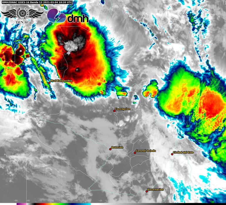 Tormentas y su área de cobertura.