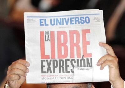 Edición del periódico El Universo, que clama la libertad de expresión.