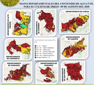Mapa de la sequía en zonas de cultivo del trigo, del informe del Inbio.