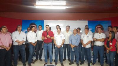 Santiago Peña, durante su discurso político en Coronel Oviedo.