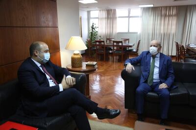 El senador Arnaldo Franco en audiencia con el titular de la Corte, César Manuel Diesel Junghanns, en el noveno piso del Palacio de Justicia.