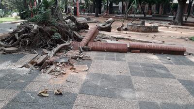 Destrozos en la plaza