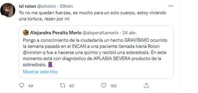 "Recen por mí", pidió la paciente que sufrió sobredosis en su quimioterapia.