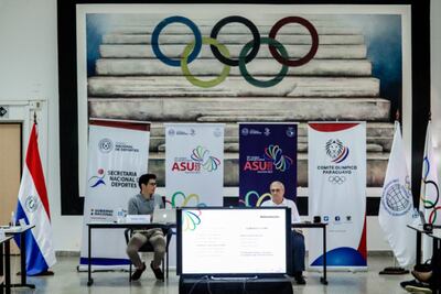 Esteban Casarino, coordinador de los Juegos Odesur Asunción 2022, y Mario Moccia, de la Comisión de Seguimiento de Odesur.