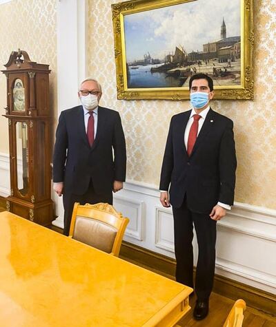 El asesor de Asuntos Estratégicos, Federico González (der), con el vicecanciller de Rusia, Sergei Ryakov (izq).