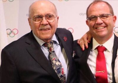 Camilo Pérez Marsal (i) junto a su hijo, Camilo Pérez López Moreira, titular del Comité Olímico Paraguayo y de la Organización Deportiva Sudamericana.