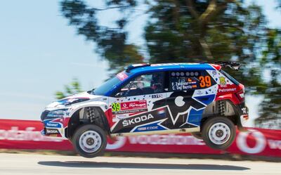 El Skoda Fabia Rally2 EVO pilotado por Fabrizio Zaldívar en el shake down de ayer.