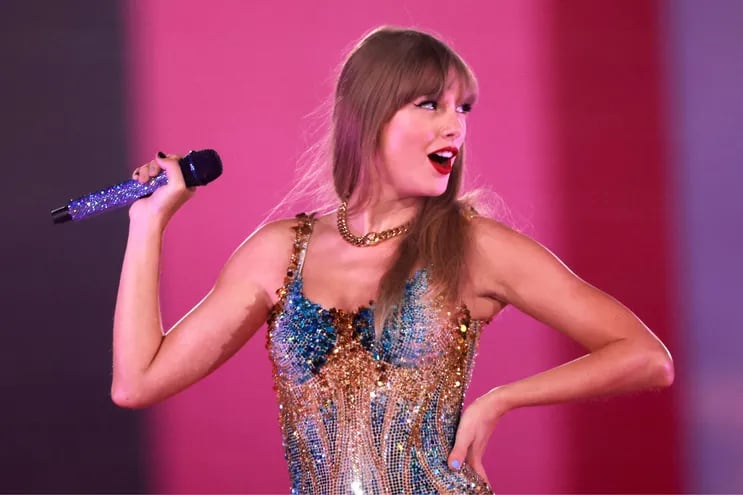 Taylor Swift performs during her Eras Tour at Sofi stadium in Inglewood, California, August 7, 2023.