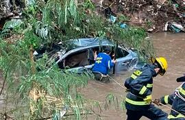 Dos mujeres fallecieron ayer en Luque cuando el automóvil en que viajaban cayó a un arroyo a causa de un raudal.