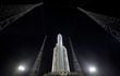 El cohete Ariane 5 que transportará eltelescopio James Webb. Despegará mañana desde Kuru, Sudamérica.