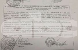 Documento que confirma que desde el 5 de mayo Dinac sabía que avión iraní venía a Paraguay.