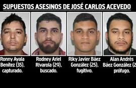 Ronny Ayala Benítez, capturado; Rodney Javier Rivarola, buscado; Riky Javier Báez González, fugitivo, y Alan Andrés Báez González, prófugo.