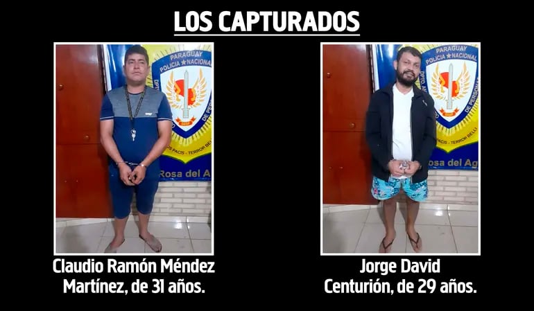 Claudio Ramón Méndez Martínez y Jorge David Centurión, capturados por extorsión en Santa Rosa del Aguaray.