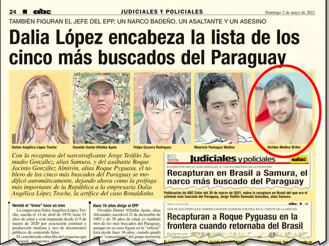 Este año, el matón Alcides Medina Brítez (en círculo) fue incluido entre los cinco más buscados del Paraguay.