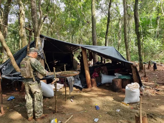 Un campamento narco hallado en la colonia Estrella, a unos 60 kilómetros de Pedro Juan Caballero. (Imagen de archivo).