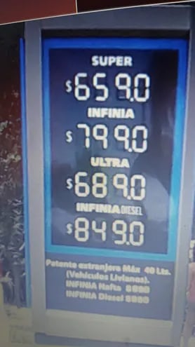 Precios actuales de los carburantes para automotores en la ciudad de Posadas (Argentina).