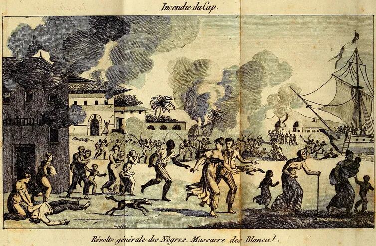 “Revuelta de los negros, masacre de los blancos” (del libro Saint-Domingue, ou Histoire de Ses Révolutions, París, Imprenta de Tiger, 1819).