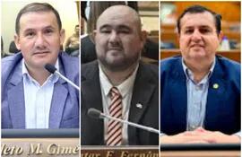 De izq. a der.: Los diputados Cleto Gimenez (PLRA, A), Jatar Fernández (ANR, B) y Arturo Urbieta (ANR, HC).