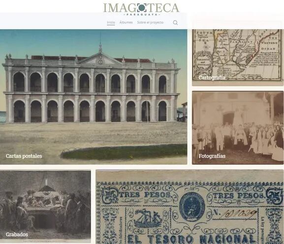 Página de inicio de la "Imagoteca paraguaya", donde se detallan las diferentes secciones del sitio.