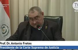 El presidente de la Corte, Antonio Fretes, durante su intervención ante la plenaria del 12 de julio del 2022.