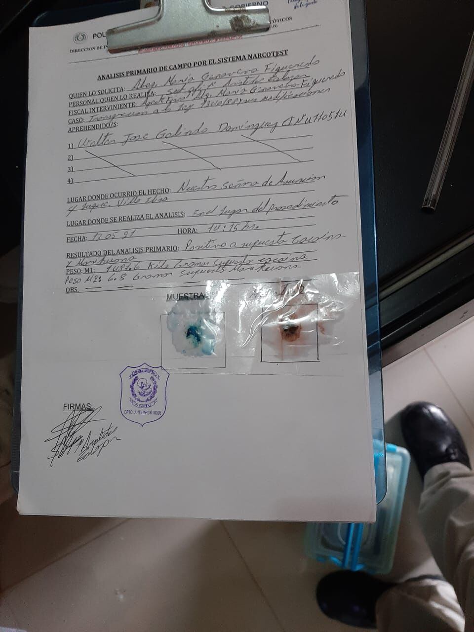 Presunta cocaína incuatada en la vivienda de Walter José Galindo Domínguez.