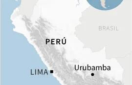 Mapa de Perú localizando el pueblo de Urubamba.