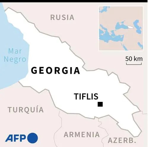 Mapa de Georgia localizando la capital, Tiflis.
