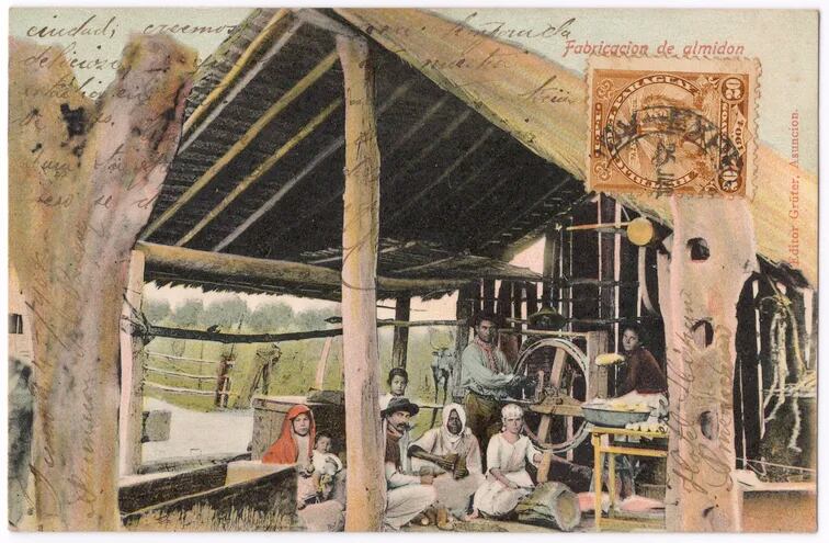 Una postal editada por Guillermo de Grüter, ilustrando un rancho campesino. Colección Jorge Rubiani.