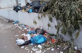 Más de 10 bolsas de basura en la vereda del colegio Manuel González, de Lambaré