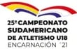 Logo del 25 Sudamericano de Atletismo U18, que representa las alas de un tero volando, con los colores de la bandera paraguaya y la ciudad de Encarnación.