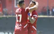 Los futbolistas de Fernando de la Mora celebran un gol en el partido ante 3 de Febrero de Ciudad del Este por la División Intermedia en el estadio Emiliano Ghezzi, en Lambaré.
