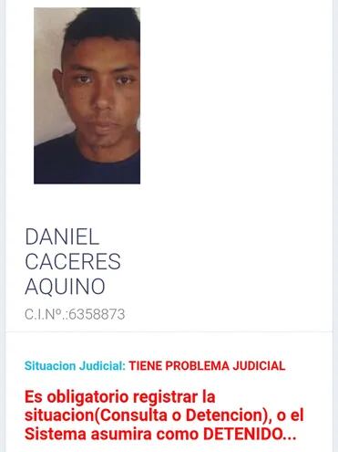 Daniel Cáceres Aquino, buscado por asalto y homicidio.