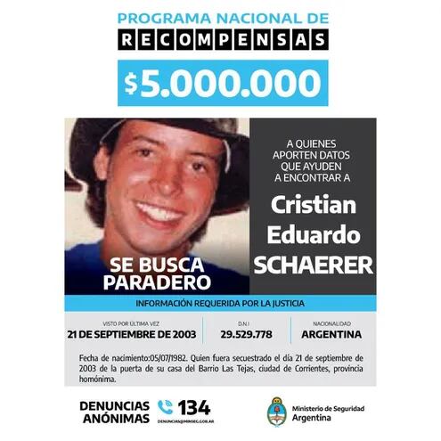 Policía argentina vuelve a subir la recompensa por datos sobre Christian Schaerer.